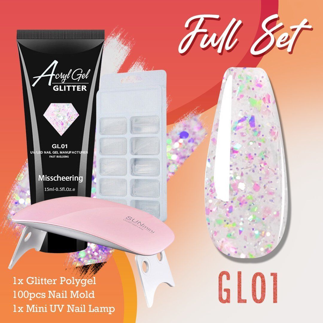 Glitter PolyGel Nail Extension Kit Set